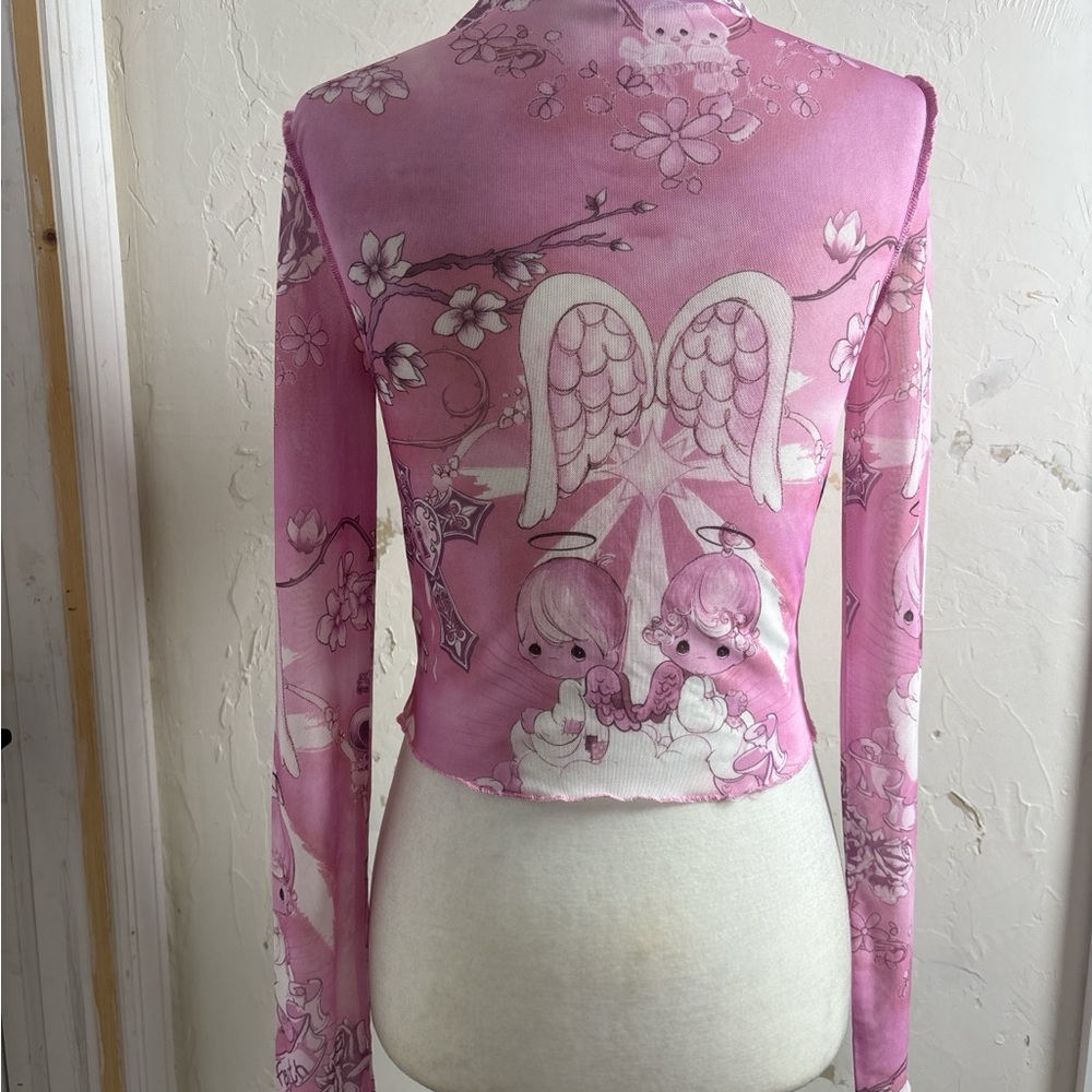 Forever 21 collab Pink Angel precious moments Graphic Sheer Long Sleeve Top - Picture 2 of 6